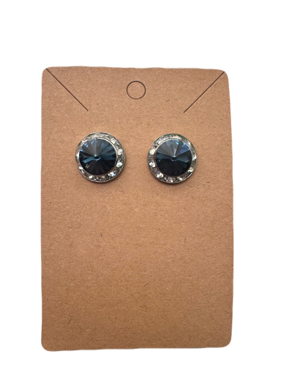 Round Navy Blue Crystal Halo Stud Earrings